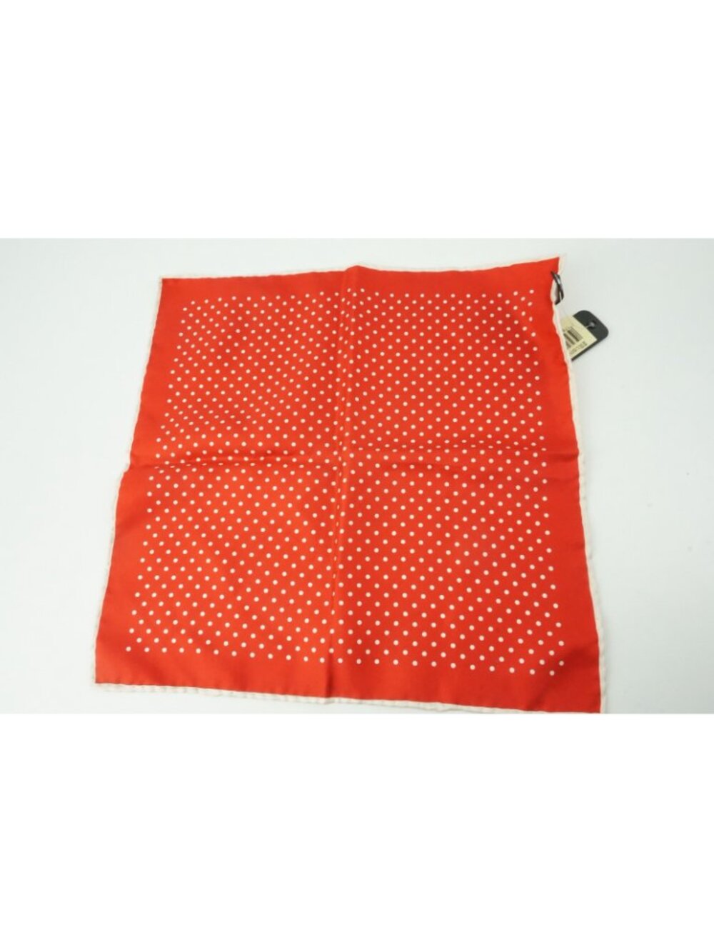 Rubinacci LH Cherry Red Vanilla Polka Dot 100% Silk Pocket Square - Picture 4 of 4